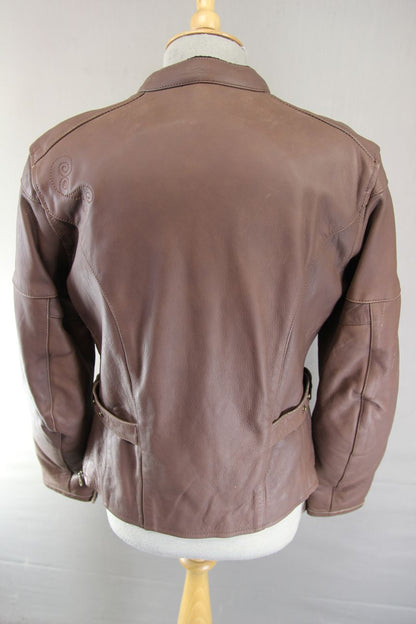 FRANK THOMAS LADY RIDER LEIAH BROWN LEATHER BIKER JACKET+THERMAL LINING SIZE 12