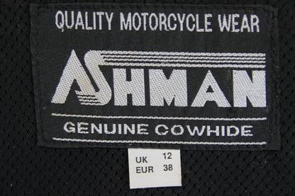 ASHMAN BLACK COWHIDE LEATHER BIKER JACKET WITH REMOVABLE PROTECTORS: SIZE 12