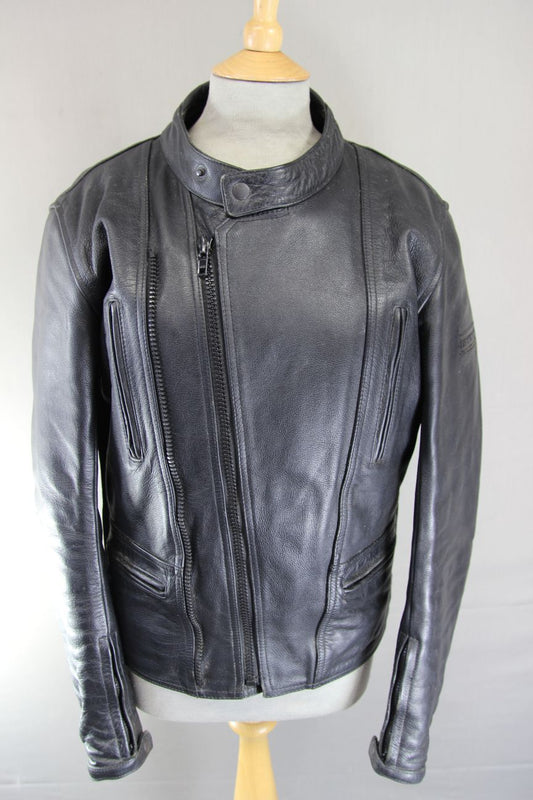 FRANK THOMAS BLACK LEATHER BIKER JACKET WITH CE ARMOUR & THERMAL LINING 40 INCH