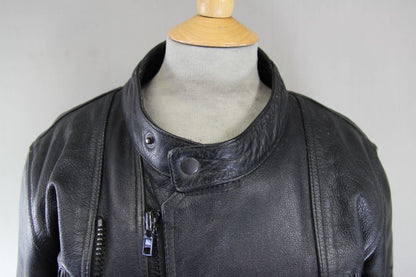 FRANK THOMAS BLACK LEATHER BIKER JACKET WITH CE ARMOUR & THERMAL LINING 40 INCH