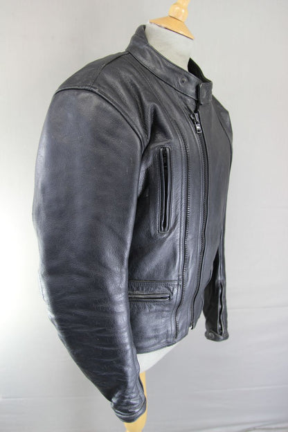 FRANK THOMAS BLACK LEATHER BIKER JACKET WITH CE ARMOUR & THERMAL LINING 40 INCH