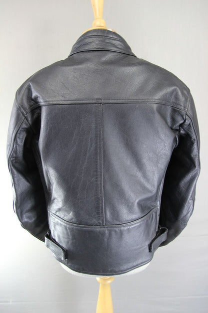FRANK THOMAS BLACK LEATHER BIKER JACKET WITH CE ARMOUR & THERMAL LINING 40 INCH