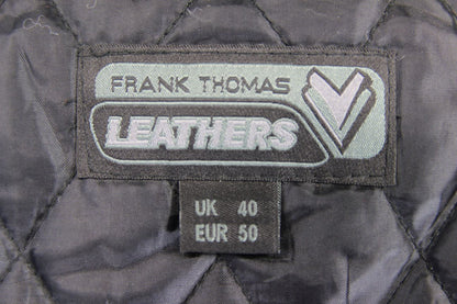 FRANK THOMAS BLACK LEATHER BIKER JACKET WITH CE ARMOUR & THERMAL LINING 40 INCH