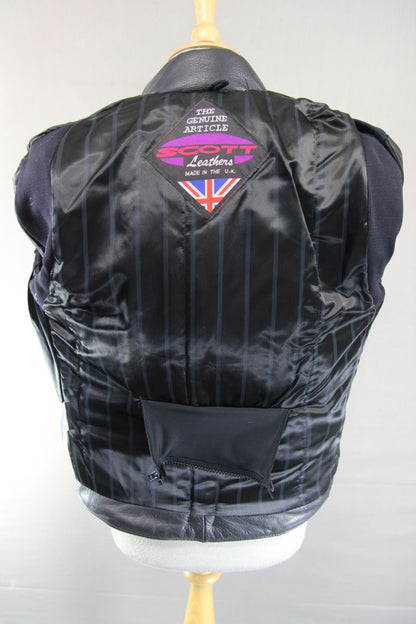 CLASSIC BRITISH MADE BLACK SCOTT LEATHERS BIKER JACKET: SIZE 14