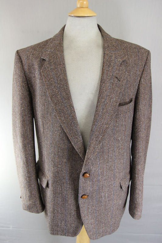 BRITISH MADE HODGES PURE WOOL CLASSIC STRIPED BROWN TWEED JACKET 44 INCH
