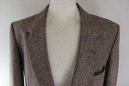 BRITISH MADE HODGES PURE WOOL CLASSIC STRIPED BROWN TWEED JACKET 44 INCH