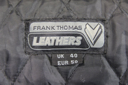 FRANK THOMAS BLACK LEATHER BIKER JACKET + BACK PROTECTOR & THERMAL LINING 36-38"