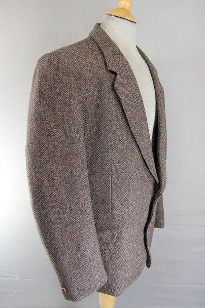 BRITISH MADE HODGES PURE WOOL CLASSIC STRIPED BROWN TWEED JACKET 44 INCH