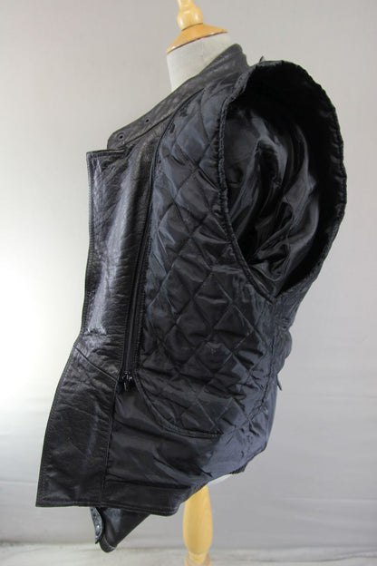 FRANK THOMAS BLACK LEATHER BIKER JACKET + BACK PROTECTOR & THERMAL LINING 36-38"