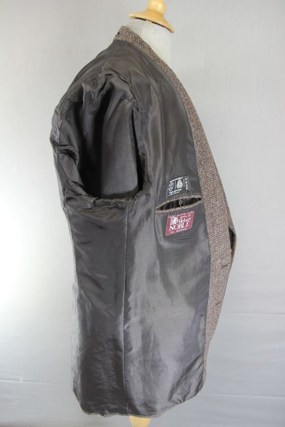 BRITISH MADE HODGES PURE WOOL CLASSIC STRIPED BROWN TWEED JACKET 44 INCH