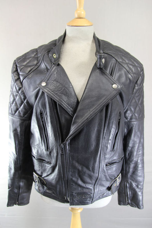 CLASSIC VINTAGE 1980's BLACK LEATHER SPORTEX B5 BIKER JACKET 40-42 INCH