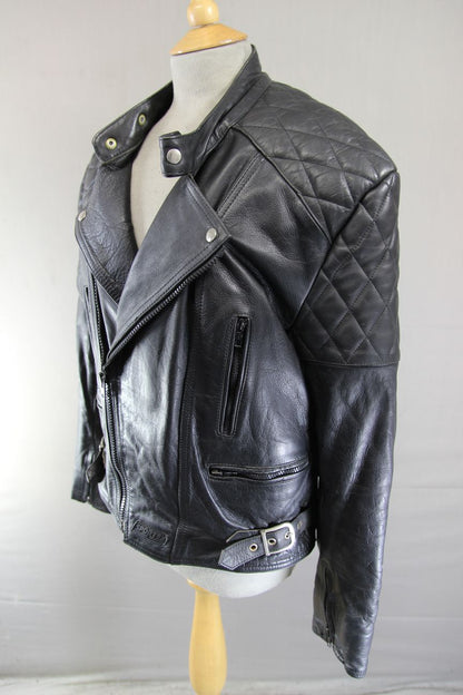 CLASSIC VINTAGE 1980's BLACK LEATHER SPORTEX B5 BIKER JACKET 40-42 INCH