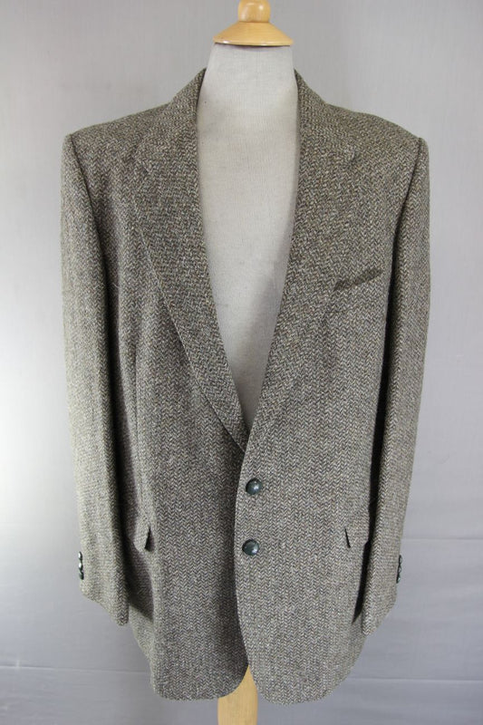M&S ST. MICHAEL BRITISH MADE PURE WOOL GREEN TWEED JACKET 44 INCH (LONG FIT)