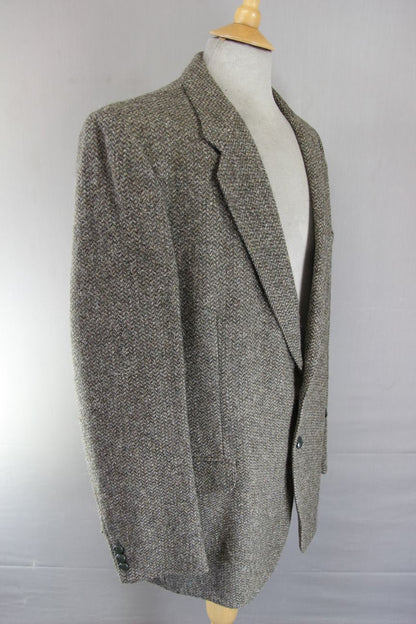 M&S ST. MICHAEL BRITISH MADE PURE WOOL GREEN TWEED JACKET 44 INCH (LONG FIT)