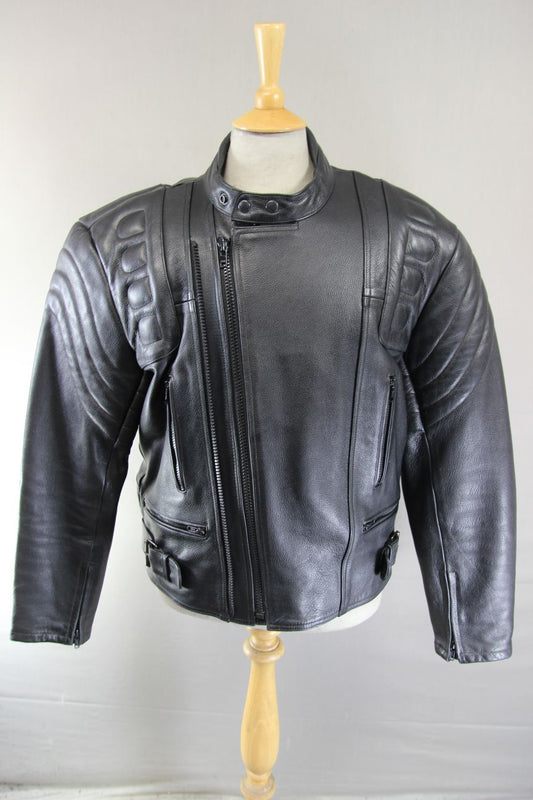 CITY OF LEATHER BLACK BIKER JACKET WITH ADDITIONAL QUILTED LINING 44-46 INCH
