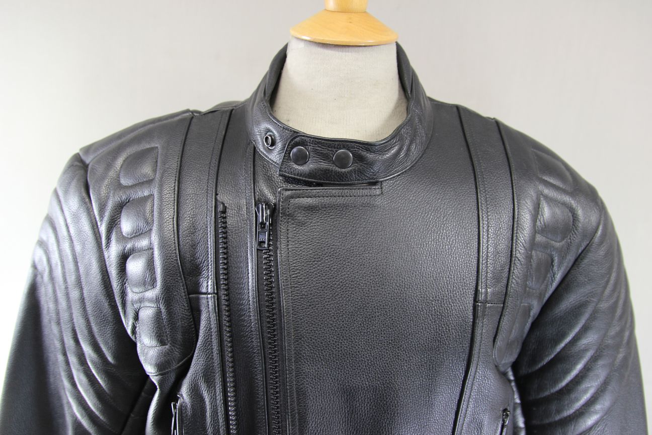 CITY OF LEATHER BLACK BIKER JACKET WITH ADDITIONAL QUILTED LINING 44-46 INCH