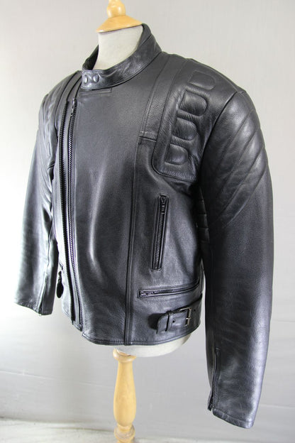 CITY OF LEATHER BLACK BIKER JACKET WITH ADDITIONAL QUILTED LINING 44-46 INCH
