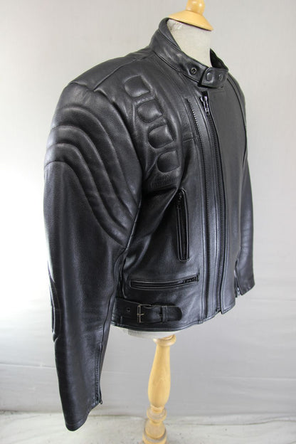 CITY OF LEATHER BLACK BIKER JACKET WITH ADDITIONAL QUILTED LINING 44-46 INCH
