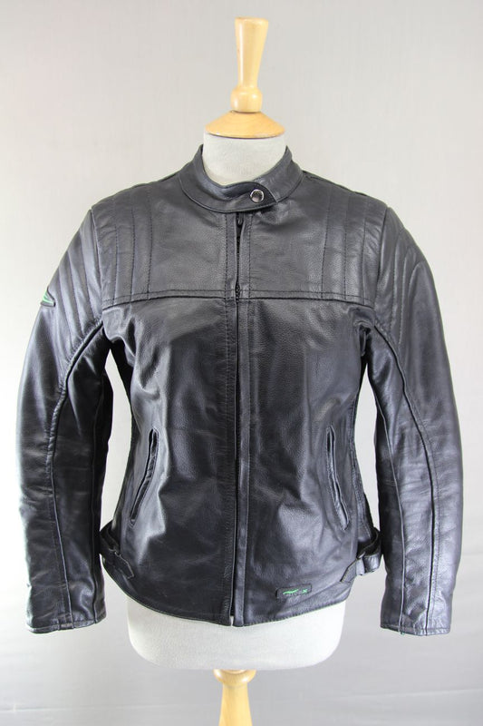 RIDEX BLACK LEATHER BIKER JACKET + BACK/SHOULDER/ELBOW CE ARMOUR: LADIES M/SZ 12