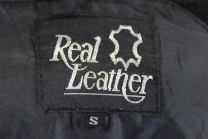 CLASSIC BLACK, BLUE & SILVER LEATHER BIKER JACKET 38 INCH/SMALL