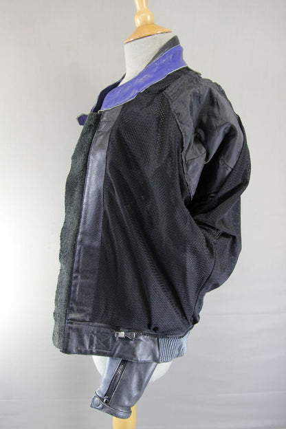 CLASSIC BLACK, BLUE & SILVER LEATHER BIKER JACKET 38 INCH/SMALL