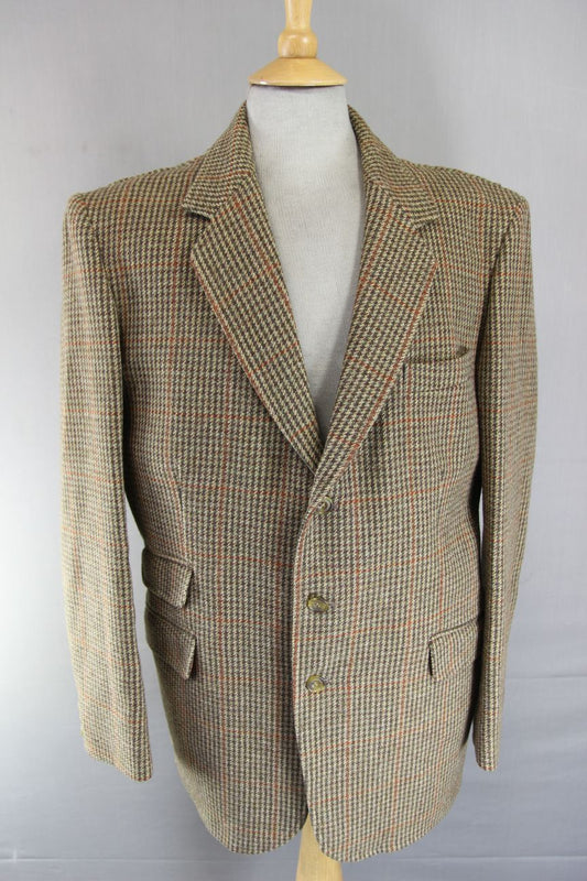 BRITISH MADE BEAVER 3 POCKET BROWN HOUNDSTOOTH CHECKED JACKET 40 INCH (REG FIT)