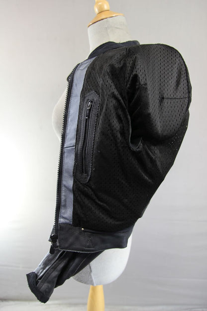IXS LADIES BLACK & SILVER LEATHER BIKER JACKET + SHOULDER & ELBOW CE ARMOUR 32"