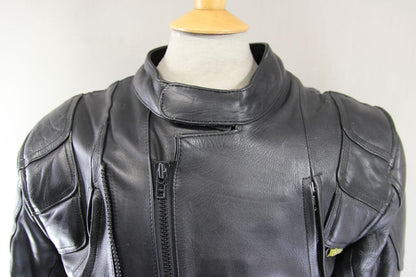 OSX BLACK LEATHER BIKER JACKET WITH REMOVABLE CE ARMOUR 42-44 INCH CHEST