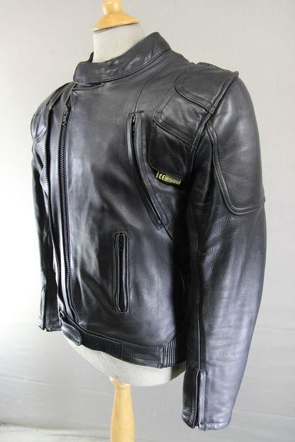 OSX BLACK LEATHER BIKER JACKET WITH REMOVABLE CE ARMOUR 42-44 INCH CHEST