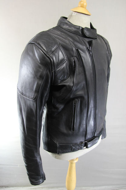 OSX BLACK LEATHER BIKER JACKET WITH REMOVABLE CE ARMOUR 42-44 INCH CHEST