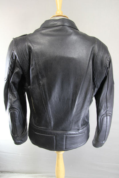 OSX BLACK LEATHER BIKER JACKET WITH REMOVABLE CE ARMOUR 42-44 INCH CHEST