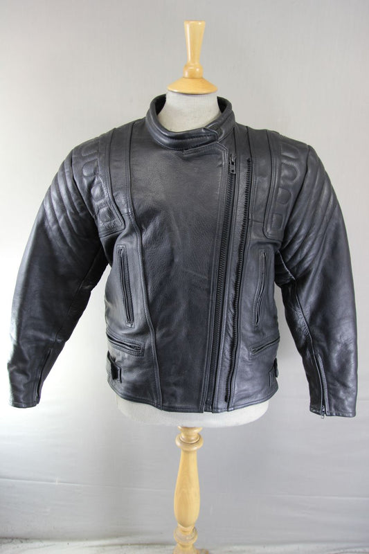 LADIES CLASSIC BLACK LEATHER BIKER JACKET 40-42 INCH CHEST/SIZE 18