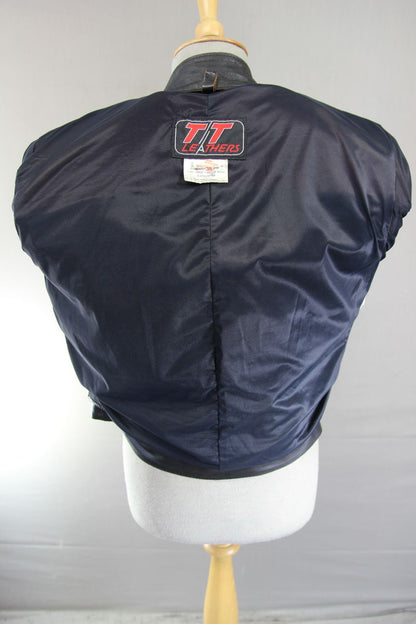VINTAGE 1970's BLACK, RED & WHITE TT LEATHERS BRITISH MADE BIKER JACKET 38 INCH