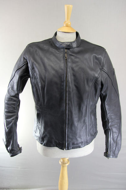 EXERO BLACK LEATHER BIKER JACKET WITH CE ARMOUR & THERMAL LINING: SIZE 18