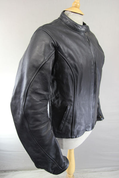 EXERO BLACK LEATHER BIKER JACKET WITH CE ARMOUR & THERMAL LINING: SIZE 18