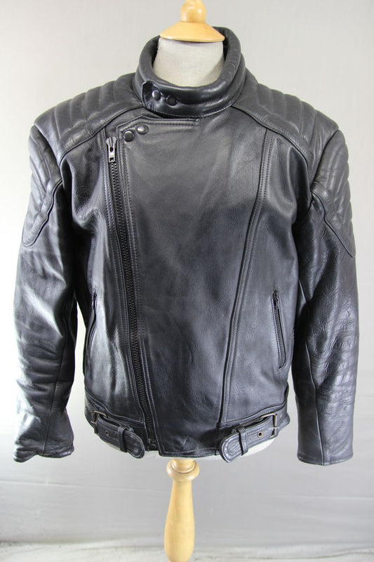 CLASSIC BLACK COWHIDE LEATHER BIKER JACKET 44 INCH CHEST/LARGE