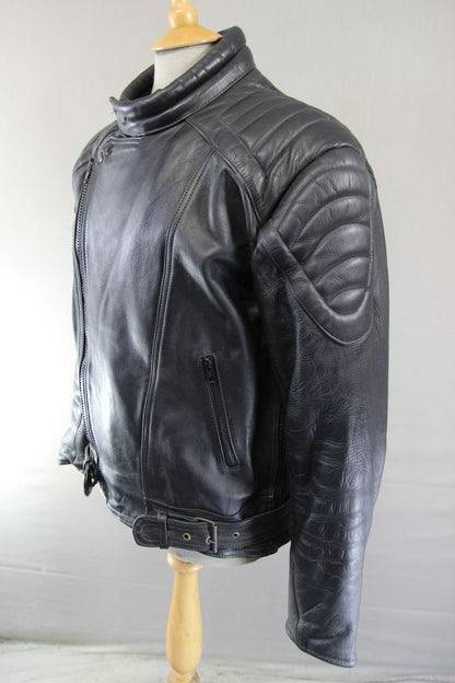 CLASSIC BLACK COWHIDE LEATHER BIKER JACKET 44 INCH CHEST/LARGE