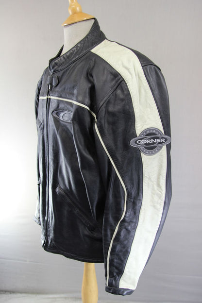 CORNER CLASSIC BLACK & IVORY LEATHER BIKER JACKET 46 INCH CHEST/XL