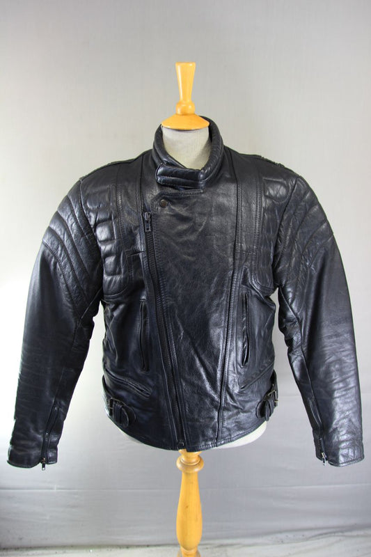 CLASSIC SKIN BLACK LEATHER BIKER JACKET 42-44 INCH CHEST