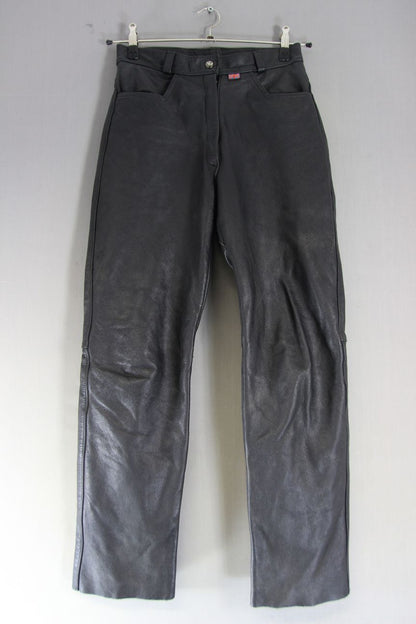 BRITISH MADE SCOTT LEATHERS BLACK BIKER JEANS SIZE 12: WAIST 28"/INSIDE LEG 29"