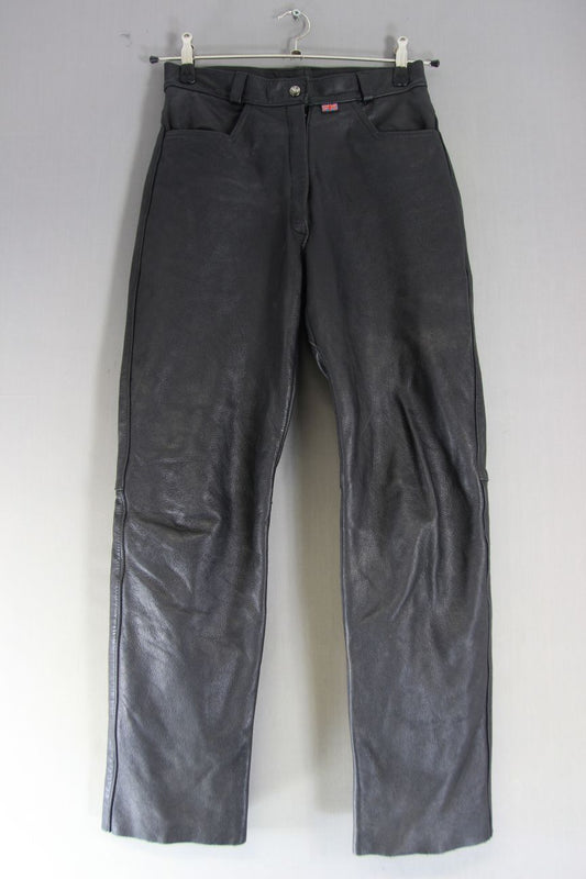 BRITISH MADE SCOTT LEATHERS BLACK BIKER JEANS SIZE 12: WAIST 28"/INSIDE LEG 29"