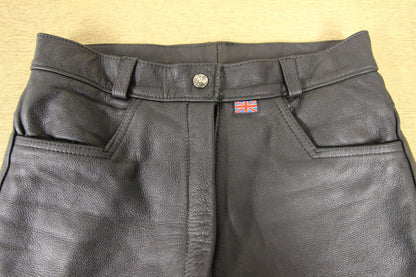BRITISH MADE SCOTT LEATHERS BLACK BIKER JEANS SIZE 12: WAIST 28"/INSIDE LEG 29"