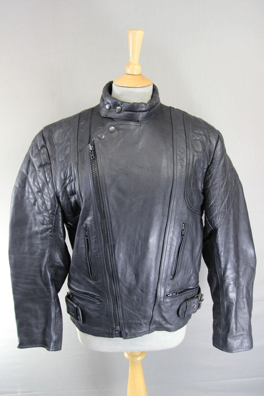 CLASSIC 'BORN FREE' BLACK COWHIDE LEATHER BIKER JACKET 38-40 INCH CHEST