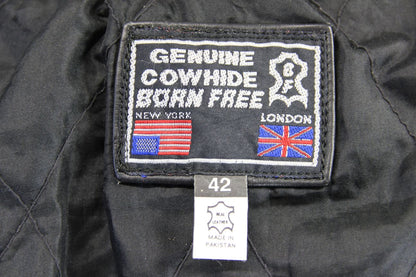 CLASSIC 'BORN FREE' BLACK COWHIDE LEATHER BIKER JACKET 38-40 INCH CHEST
