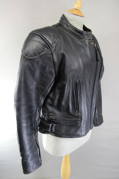 RST BRITISH DESIGNED BLACK COWHIDE LEATHER BIKER JACKET + BACK PROTECTOR SIZE 12