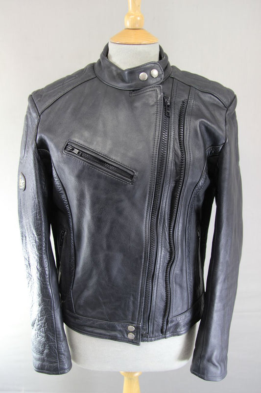 LADIES VINTAGE KETT CLASSIC BLACK COWHIDE LEATHER BIKER JACKET: SIZE 14