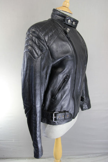 DYNAMIC LEATHERS CLASSIC BLACK COWHIDE BIKER JACKET 36-38 INCH