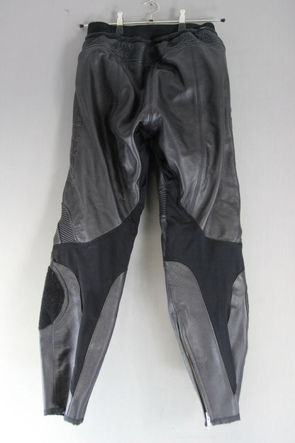 TEKNIC LEATHER BIKER TROUSERS + CE KNEE ARMOUR SIZE 14: WAIST 30/INSIDE LEG 29IN