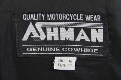 ASHMAN BLACK COWHIDE LEATHER BIKER JACKET + BACK & SHOULDER PROTECTORS: SIZE 18