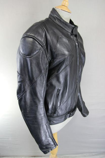 BRITISH DESIGNED RHINO BLACK COWHIDE LEATHER BIKER JACKET + PROTECTORS 40-42 IN